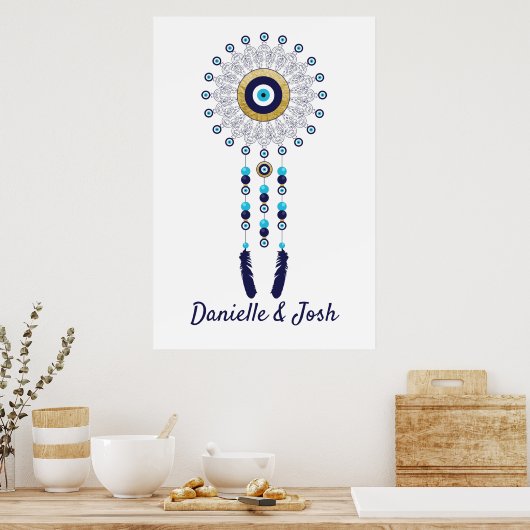 Poster Manipulateur de rêve Mandala en bleu or (Cuisine)