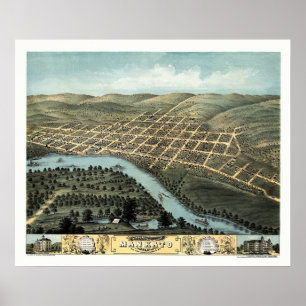 Poster Mankato, carte panoramique de manganèse - 1870