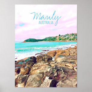 Poster Manly Beach surf océanique Australie Voyage