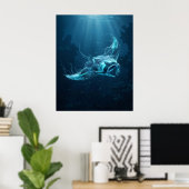 Poster Manta Ray Deep Blue Abyss (Bureau à domicile)