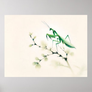Poster Mante chinoise à l'encre sur Ginkgo