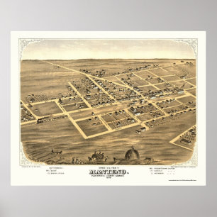 Poster Manteno, carte panoramique de l'IL - 1869
