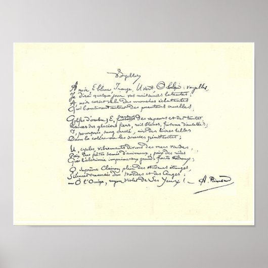 Poster manuscrit autographe de Voyelles (Rimbaud) (Devant)