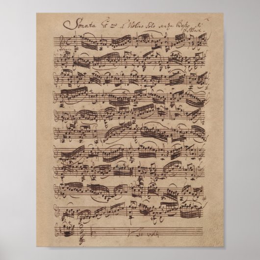Poster Manuscrit Bach Musique Feuille Antique (Devant)