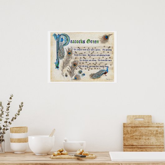 Poster Manuscrit vert Peacocks (Cuisine)