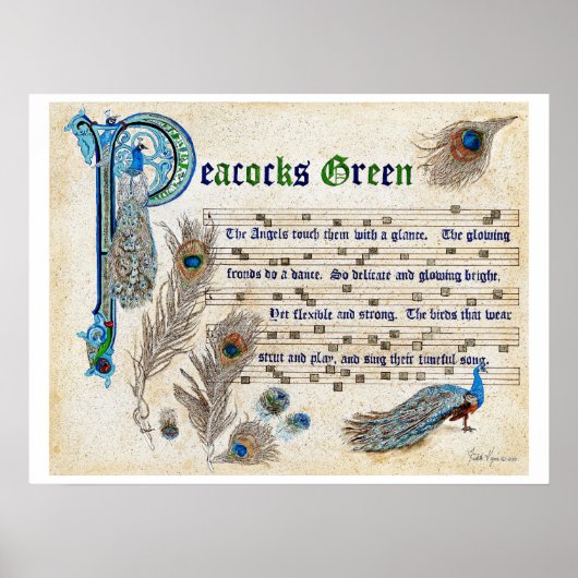 Poster Manuscrit vert Peacocks (Devant)