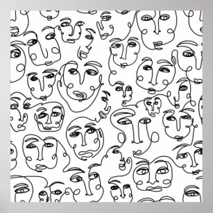 Poster Many Faces Line Art