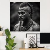 Poster Maori Guerrier Chef avec tatouage visage (Bureau à domicile)