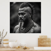 Poster Maori Guerrier Chef avec tatouage visage (Cuisine)