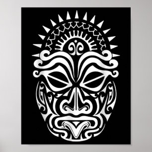 Poster Maori Polynesian Tattoo Haka Dance Face Mask Head