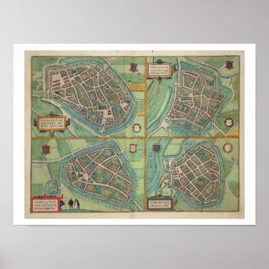 Poster Map of Arnhem, Velmo, Gelre et Ruerm, from 'Civi (Devant)