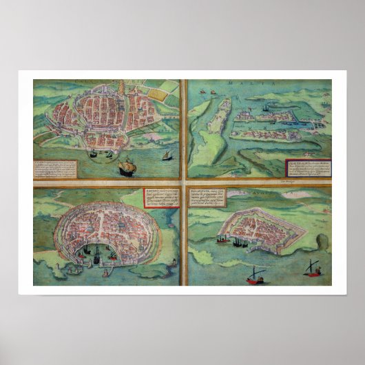 Poster Map of Calais, Malte, Rhodes, et Famagusta, from (Devant)