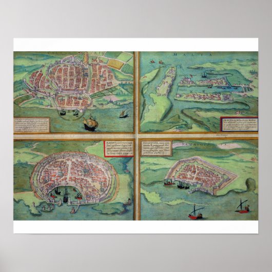 Poster Map of Calais, Malte, Rhodes, et Famagusta, from (Devant)