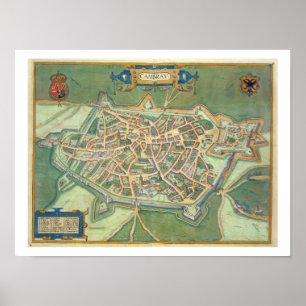 Poster Map of Cambrai, from 'Civitates Orbis Terrarum' by