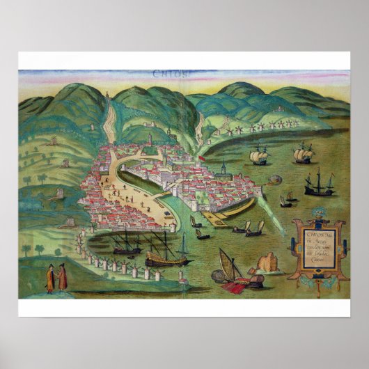 Poster Map of Chios, from 'Civitates Orbis Terrarum' by G (Devant)