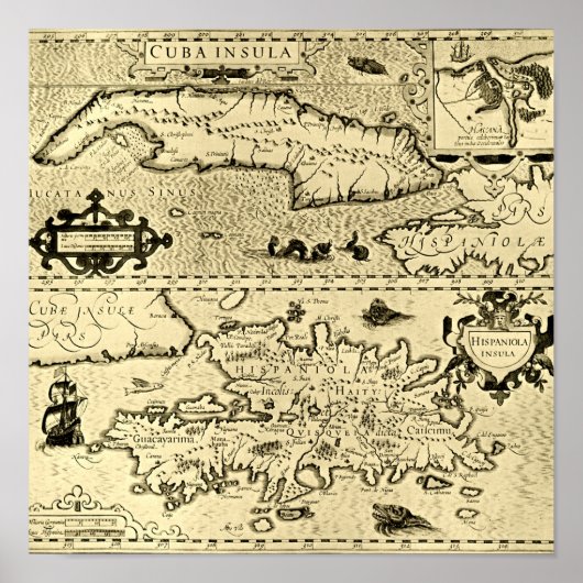 Poster Map of Cuba and Hispaniola (Devant)