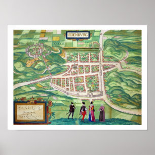 Poster Map of Edinburgh, from 'Civitates Orbis Terrarum'