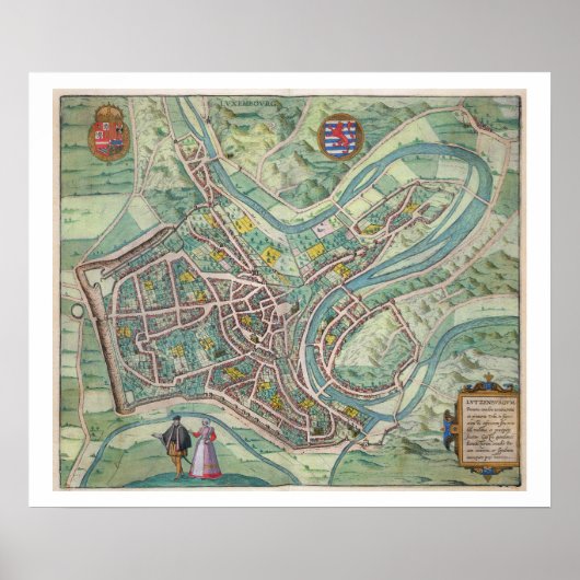 Poster Map of Luxembourg, from 'Civitates Orbis Terrarum' (Devant)