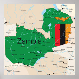 Poster Map Of Zambia