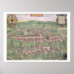 Poster Map of Zurich, from 'Civitates Orbis Terrarum' by
