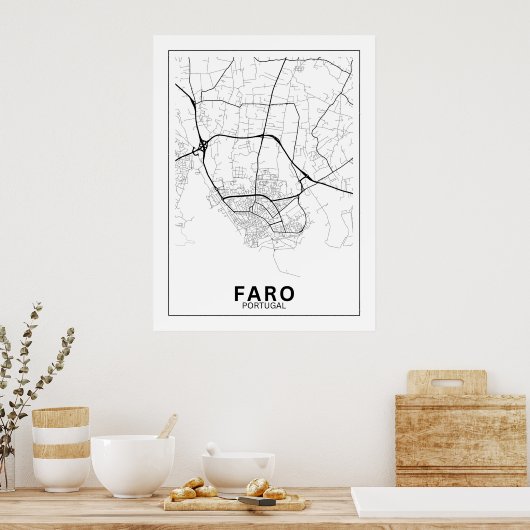 Poster Mapa Da Cidade Faro Estilo Linha Clássico (Cuisine)