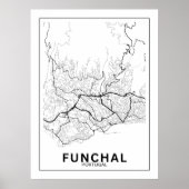 Poster Mapa Da Cidade Funchal Estilo Linhas Clássico (Devant)
