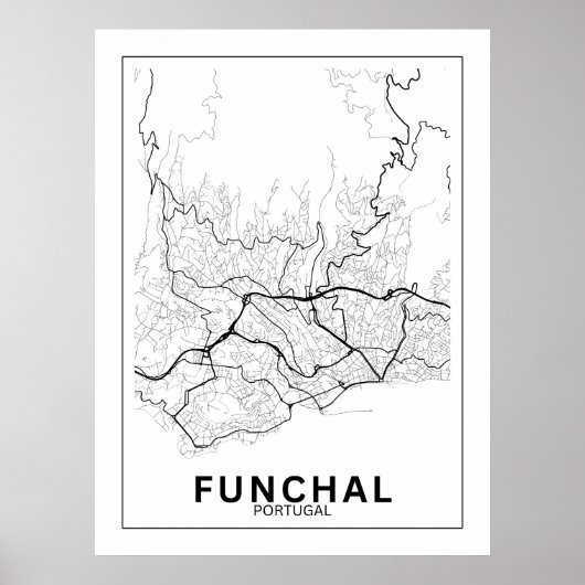 Poster Mapa Da Cidade Funchal Estilo Linhas Clássico (Devant)