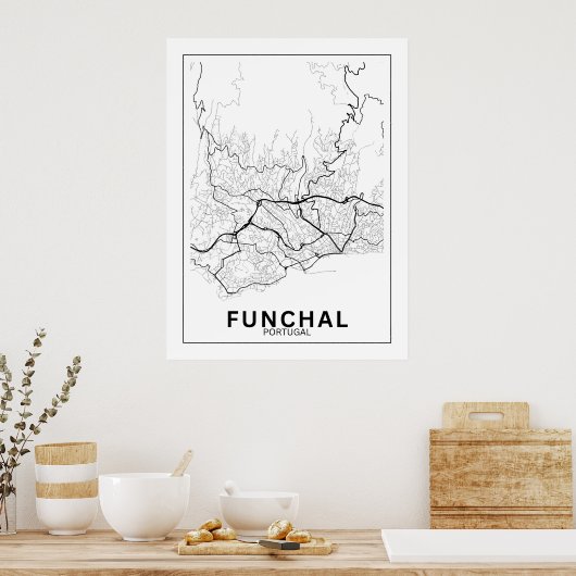 Poster Mapa Da Cidade Funchal Estilo Linhas Clássico (Cuisine)