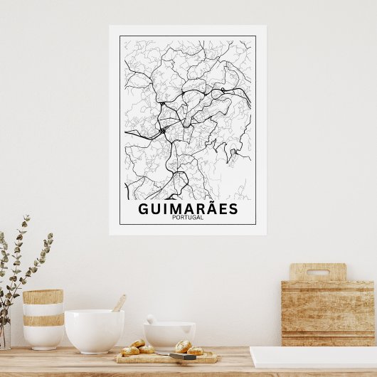 Poster Mapa Da Cidade Guimarães Estilo Linha Clássico (Cuisine)