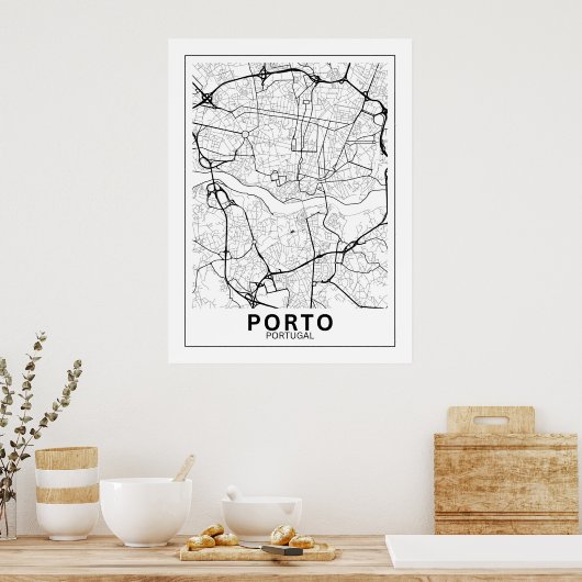 Poster Mapa Da Cidade Porto Estilo Linha Clássico (Cuisine)