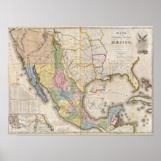 Poster Mapa de los Estados Unidos De Mejico (Devant)