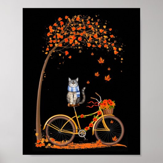 Poster Maple Cat Bike Leaf Automne Bonjour Automne Amusan (Devant)