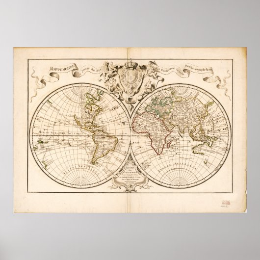 Poster Mappemonde a l'usage du roy (World Map from 1720) (Devant)