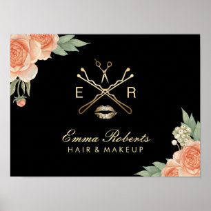 Poster Maquillage Artiste Hair Styliste Vintage Floral Sa
