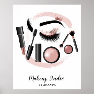 Poster Maquillage Artiste Lashes Mascara Lipstick Rose Or