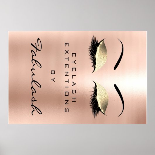 Poster Maquillage Beauté Salon Nom Gold Glam Pink Eyebrow (Devant)