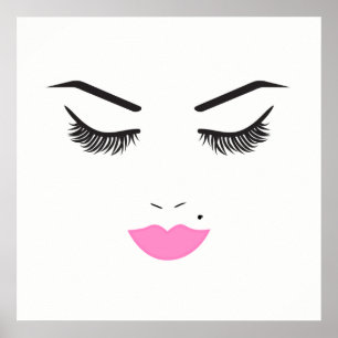 Poster Maquillage Beauté Visage Cils & Lèvres Roses Chic