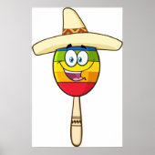 Poster Maraca avec Sombrero Fiesta Colorée (Devant)