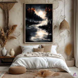 Poster Marais au Clair de Lune – Sérénité Nocturne Monoch