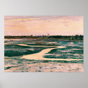 Poster Marais avec ciel rose Paysage Vintage