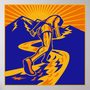 Poster Marathonien ou trotteur sur la route de montagne