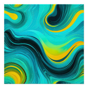 Poster "Marbella" Blue Yellow Swirls Waves