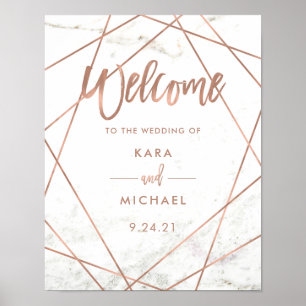 Poster Marble Faux Rose Gold Mariage géométrique Bienvenu