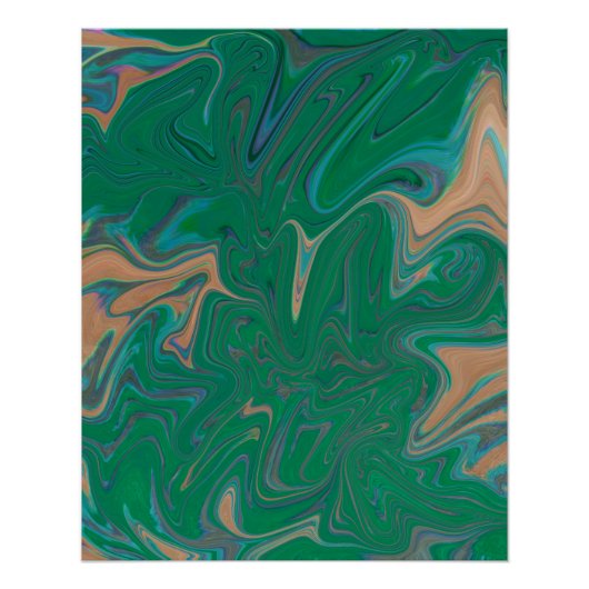 Poster Marble Forms – Green & Gold Natural Flow (Devant)