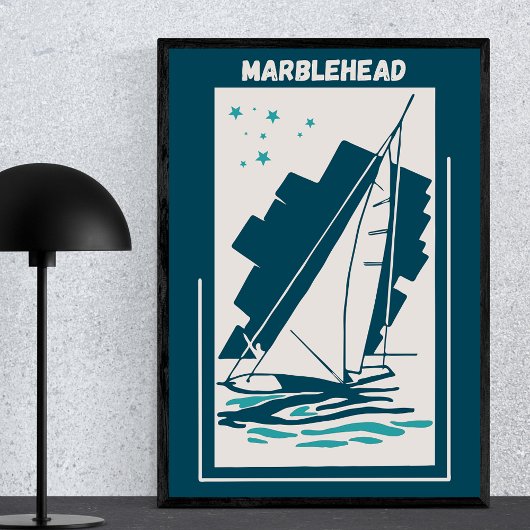 Poster Marblehead, Lac Érié, Massachusets - Voile Vintage