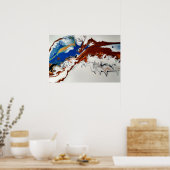 Poster Marbre Abstrait Art Liquide Brun Bleu Or (Cuisine)
