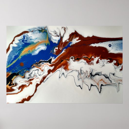 Poster Marbre Abstrait Art Liquide Brun Bleu Or (Devant)