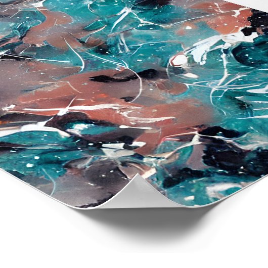 Poster Marbre abstrait turquoise et orange (Coin)