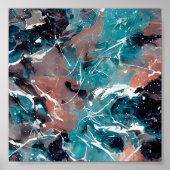 Poster Marbre abstrait turquoise et orange (Devant)