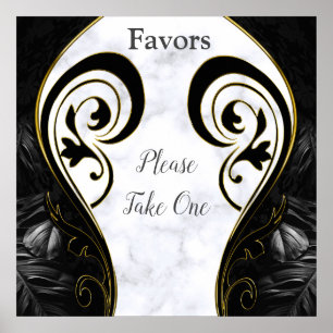 Poster Marbre blanc - Faveurs Abstraites noires